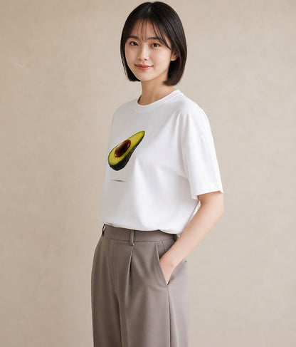 プリントTシャツ レディース アボカド 食べ物 フード イラスト シンプル 在宅 公園 白T YMAZO