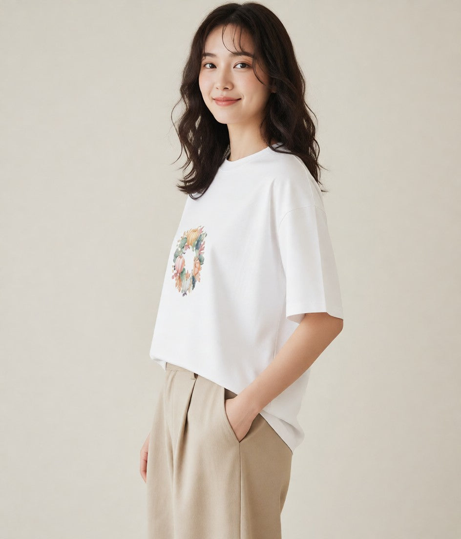 デザインTシャツ レディース 実り 植物 ボタニカル イラスト ナチュラル 休日 ペアコーデ 白T YMAZO