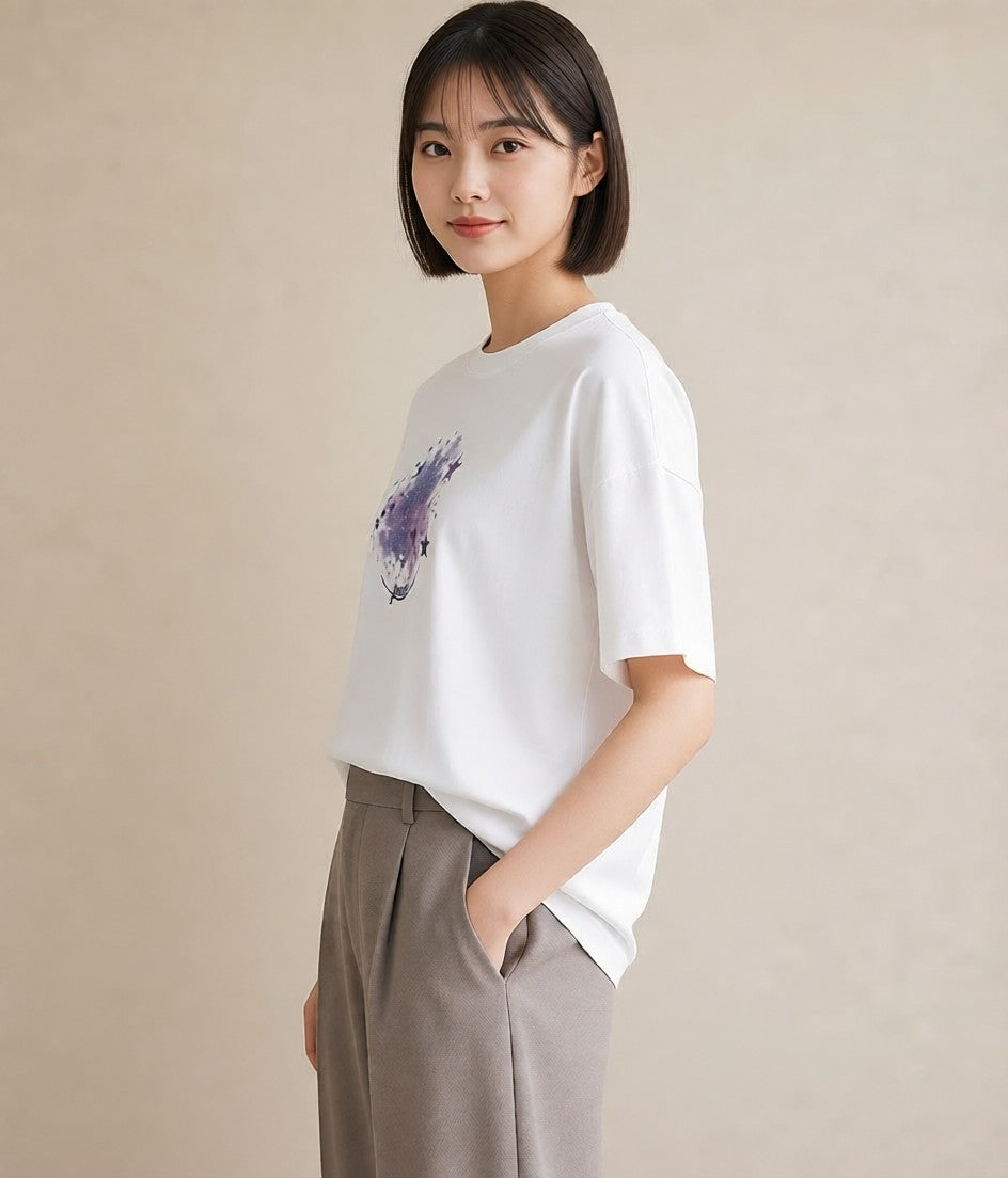 半袖Tシャツ レディース 乙女座 星空 宇宙 イラスト 水彩風 送別ギフト 通勤 白T YMAZO