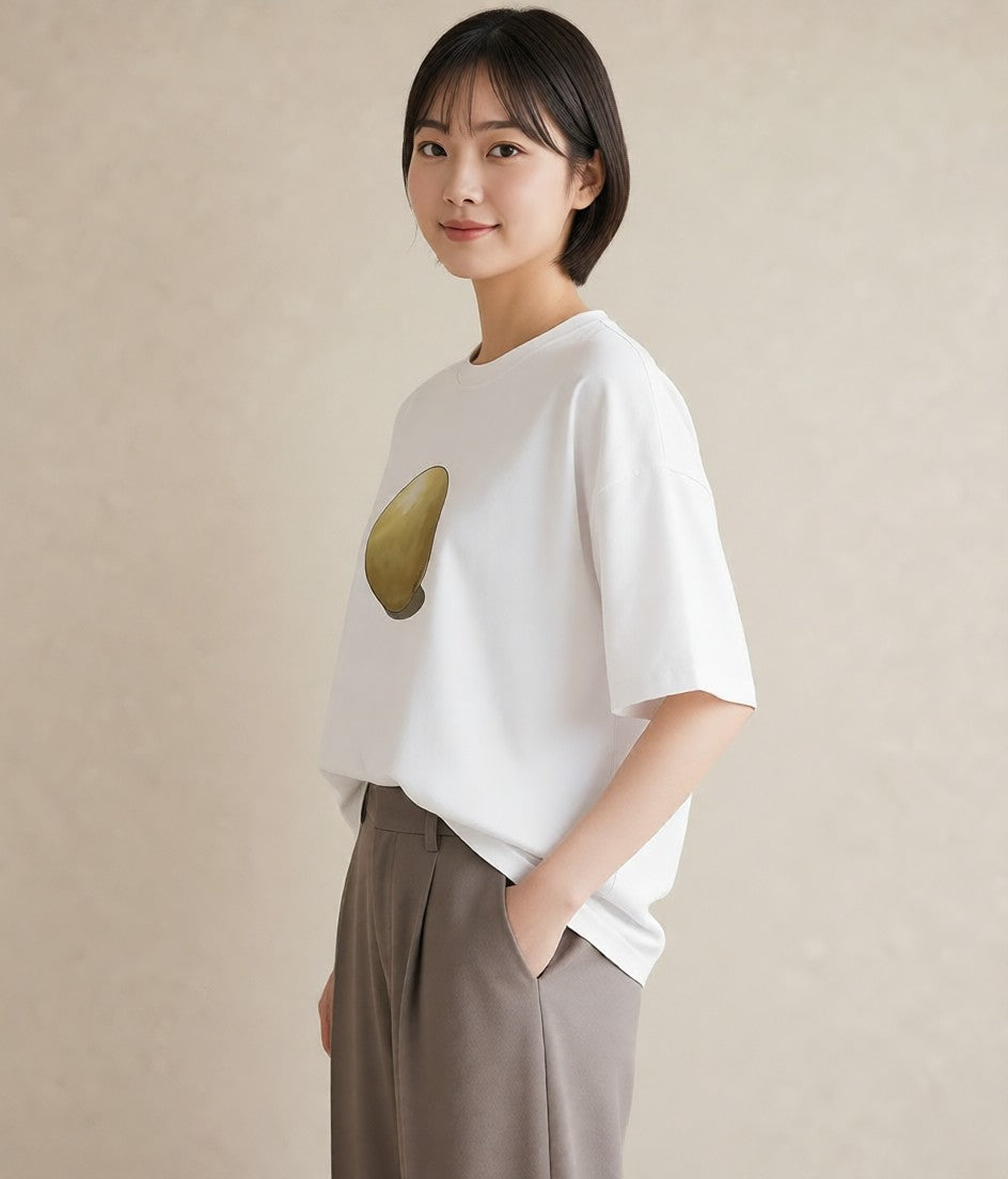 半袖Tシャツ レディース おにぎり 食べ物 フード イラスト 水彩風 綿100 デート 白T YMAZO