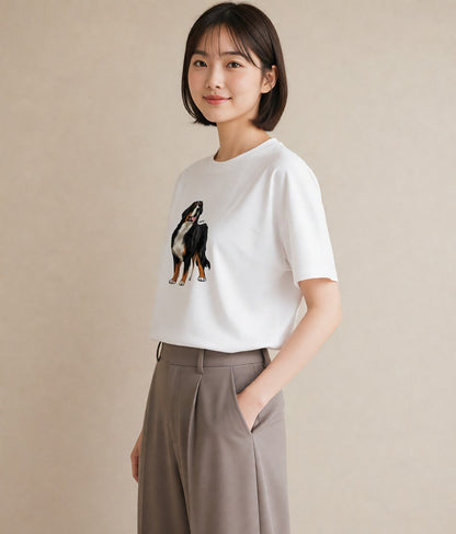 グラフィックTシャツ レディース バーニーズマウンテンドッグ 犬 いぬ イラスト ペアコーデ 秋コーデ 白T YMAZO