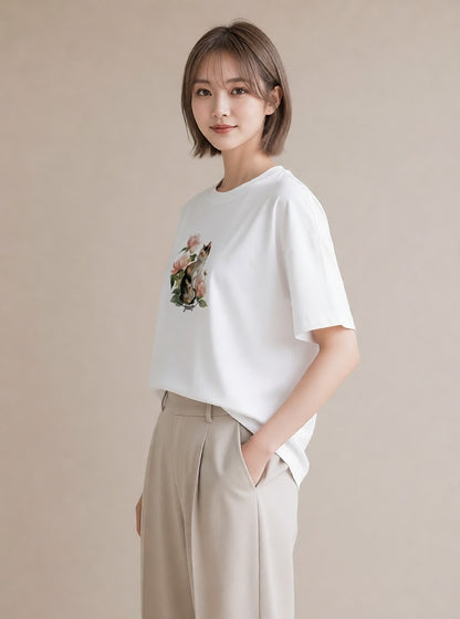 グラフィックTシャツ レディース おすわり猫 猫 ねこ イラスト 可愛い 週末コーデ 敬老の日 白T YMAZO
