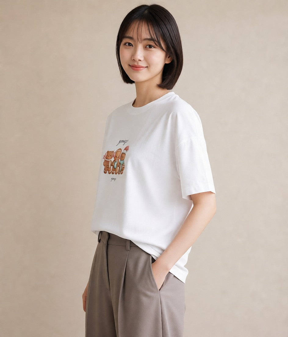 Tシャツ レディース クッキー 食べ物 フード イラスト お洒落 買い物 夏コーデ 白T YMAZO