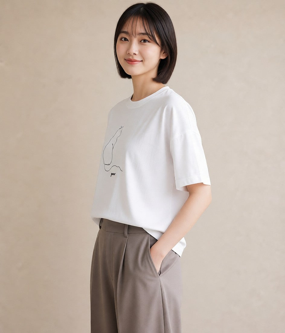 デザインTシャツ レディース 猫 ねこ ネコ イラスト 上品 帰省 ラフ 白T YMAZO