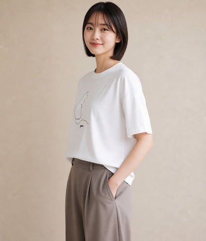 デザインTシャツ レディース 猫 ねこ ネコ イラスト 上品 帰省 ラフ 白T YMAZO