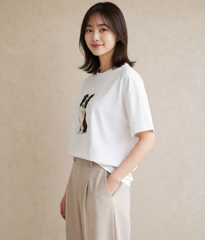 グラフィックTシャツ レディース ボーダーコリー 犬 いぬ イラスト シック 帰省 ラフ 白T YMAZO