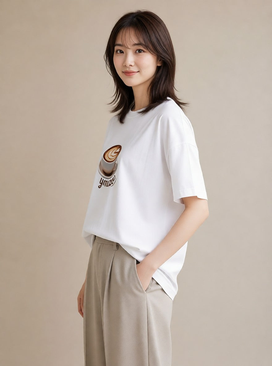 半袖Tシャツ レディース エスプレッソ 食べ物 フード イラスト 抜け感 通勤 在宅 白T YMAZO