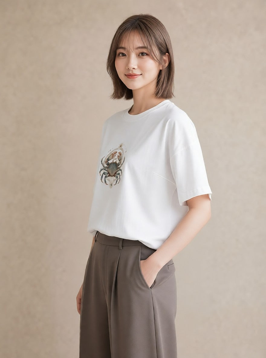 Tシャツ レディース 獅子座 星空 宇宙 イラスト ラフカジュアル ホワイトデー 春服 白T YMAZO