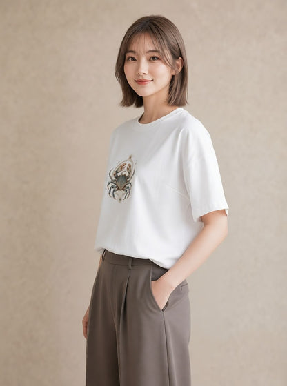 Tシャツ レディース 獅子座 星空 宇宙 イラスト ラフカジュアル ホワイトデー 春服 白T YMAZO