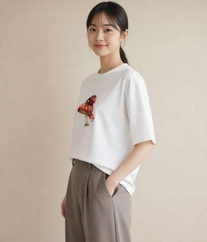 半袖Tシャツ レディース カブトムシ 昆虫 虫 イラスト 抜け感 綿100 デート 白T YMAZO