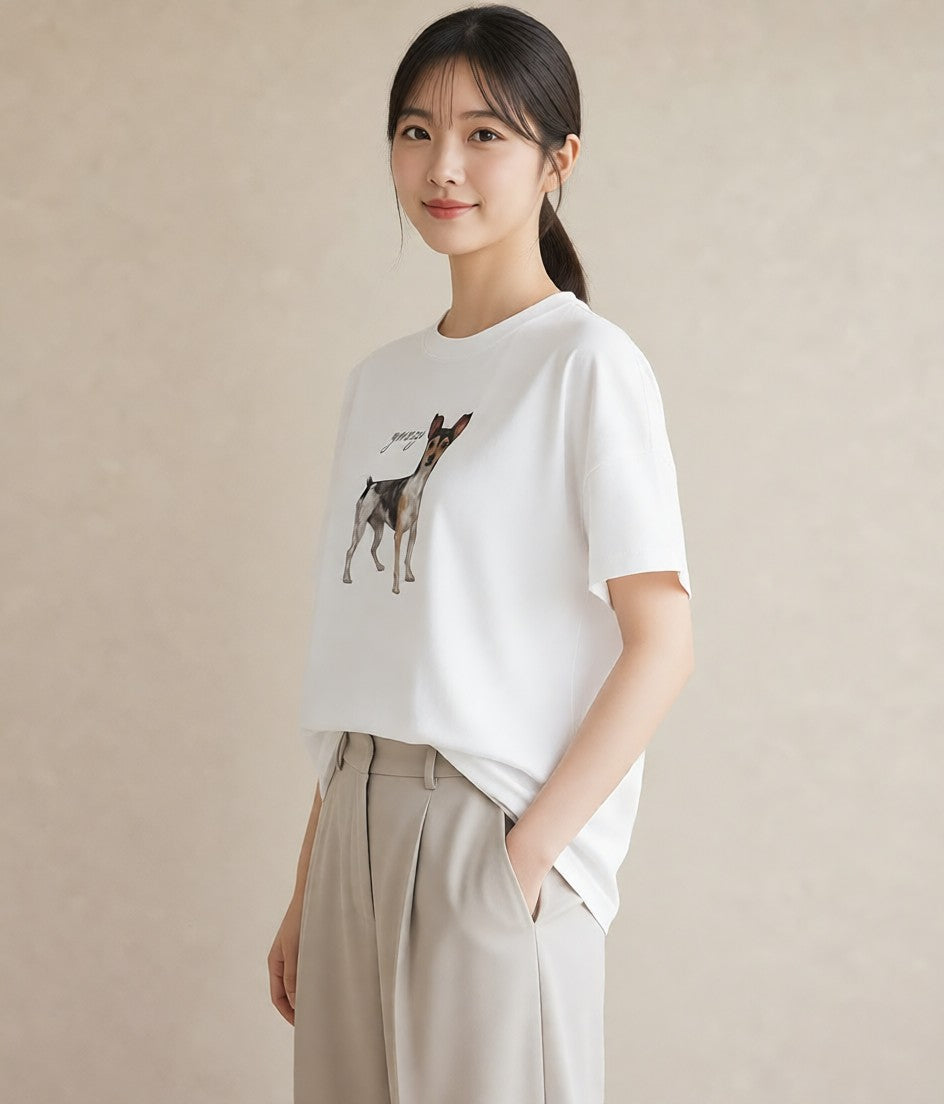 デザインTシャツ レディース ジャックラッセルテリア 犬 いぬ イラスト きれいめ ホワイトデー 春服 白T YMAZO