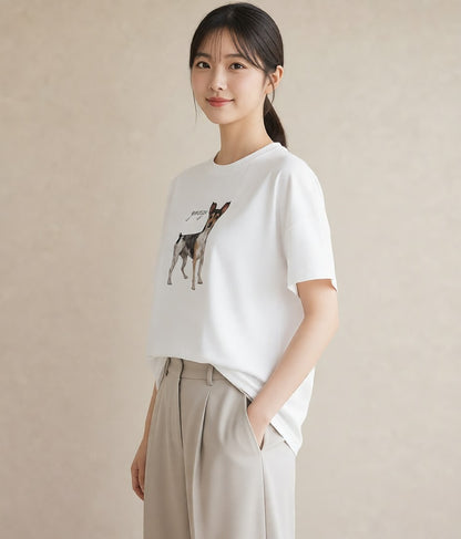 デザインTシャツ レディース ジャックラッセルテリア 犬 いぬ イラスト きれいめ ホワイトデー 春服 白T YMAZO