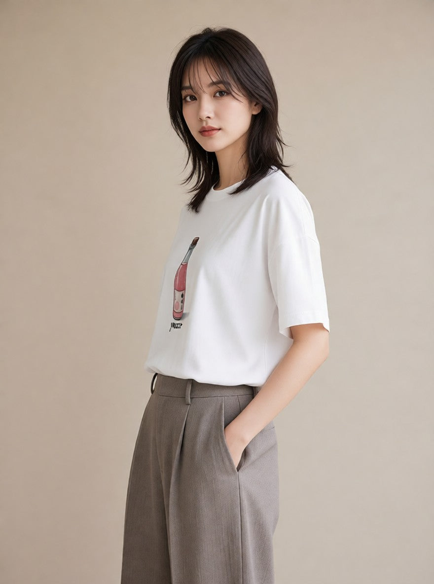 プリントTシャツ レディース ガラス瓶 小枝 ボタニカル ナチュラル アンティーク イラスト ヴィンテージ風 クリスマス 旅行 白T YMAZO
