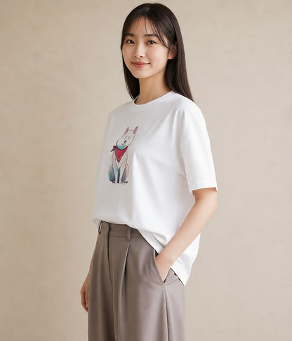 Tシャツ レディース 白柴 犬 いぬ イラスト ミニマル 友達ギフト 部屋着 白T YMAZO
