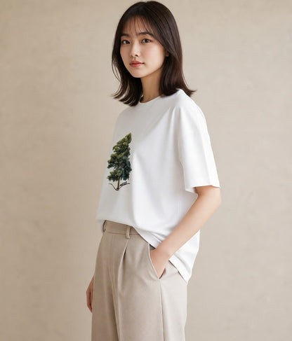 グラフィックTシャツ レディース 木 植物 ボタニカル イラスト きれいめカジュアル ホワイトデー 春服 白T YMAZO