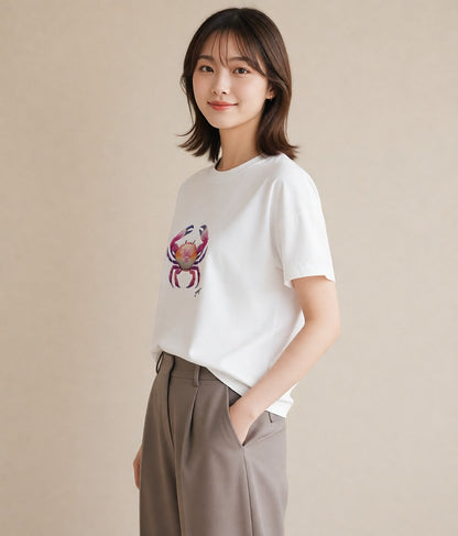 プリントTシャツ レディース エビ 海の生き物 海 イラスト 旅行コーデ お揃い 親子 白T YMAZO
