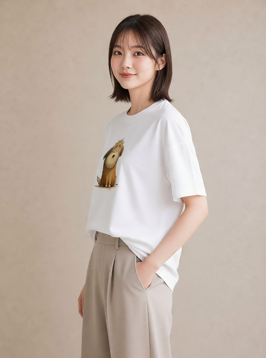 グラフィックTシャツ レディース 犬 いぬ イラスト きれいめカジュアル 自分用 ルームウェア 白T YMAZO