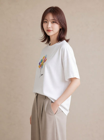 グラフィックTシャツ レディース 紙風船 和紙 ナチュラル アンティーク イラスト ユニーク 敬老の日 ホワイトデー 白T YMAZO