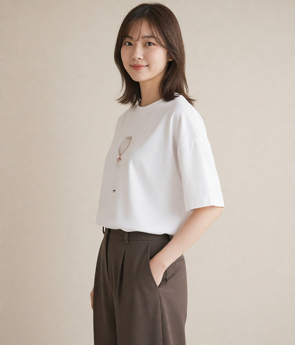 半袖Tシャツ レディース 紙風船 和紙 ナチュラル アンティーク イラスト モード 旅行用 海 白T YMAZO