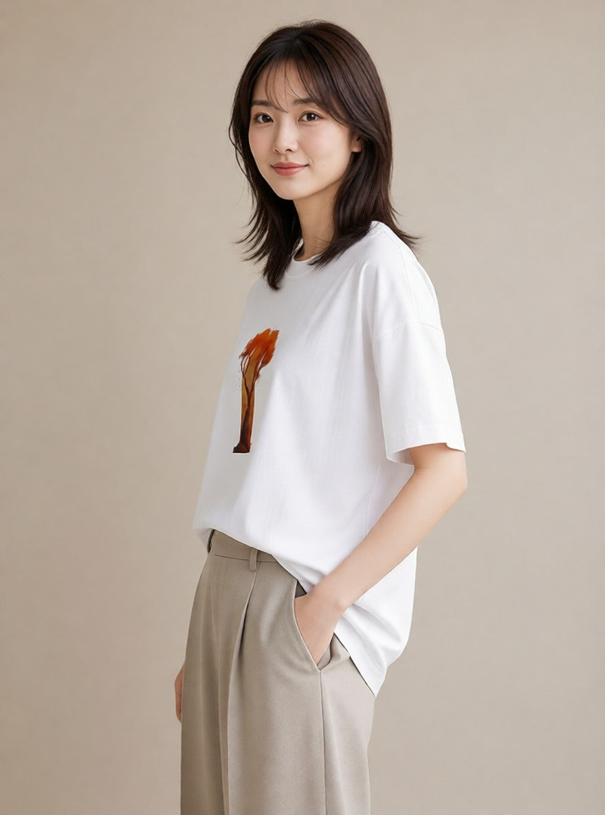 Tシャツ レディース 木 植物 ボタニカル イラスト ポップ カフェ服 クリスマス 白T YMAZO