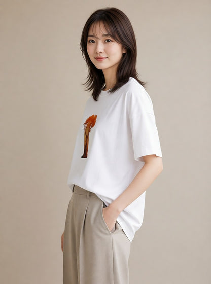 Tシャツ レディース 木 植物 ボタニカル イラスト ポップ カフェ服 クリスマス 白T YMAZO