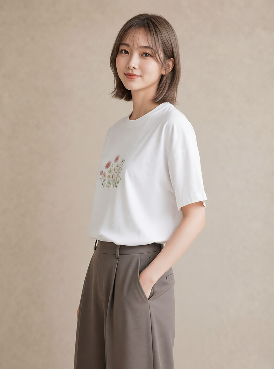 グラフィックTシャツ レディース コスモス 秋桜 花 花柄 イラスト ポップ 春コーデ 姉妹 白T