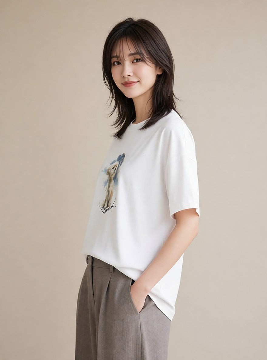 デザインTシャツ レディース 老犬 犬 いぬ イラスト カジュアル 部屋着 女性向けギフト 白T YMAZO