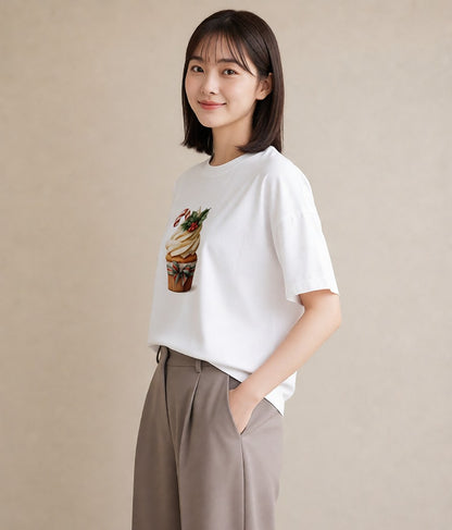 プリントTシャツ レディース マフィン 食べ物 フード イラスト モード レイヤード 友達ギフト 白T YMAZO