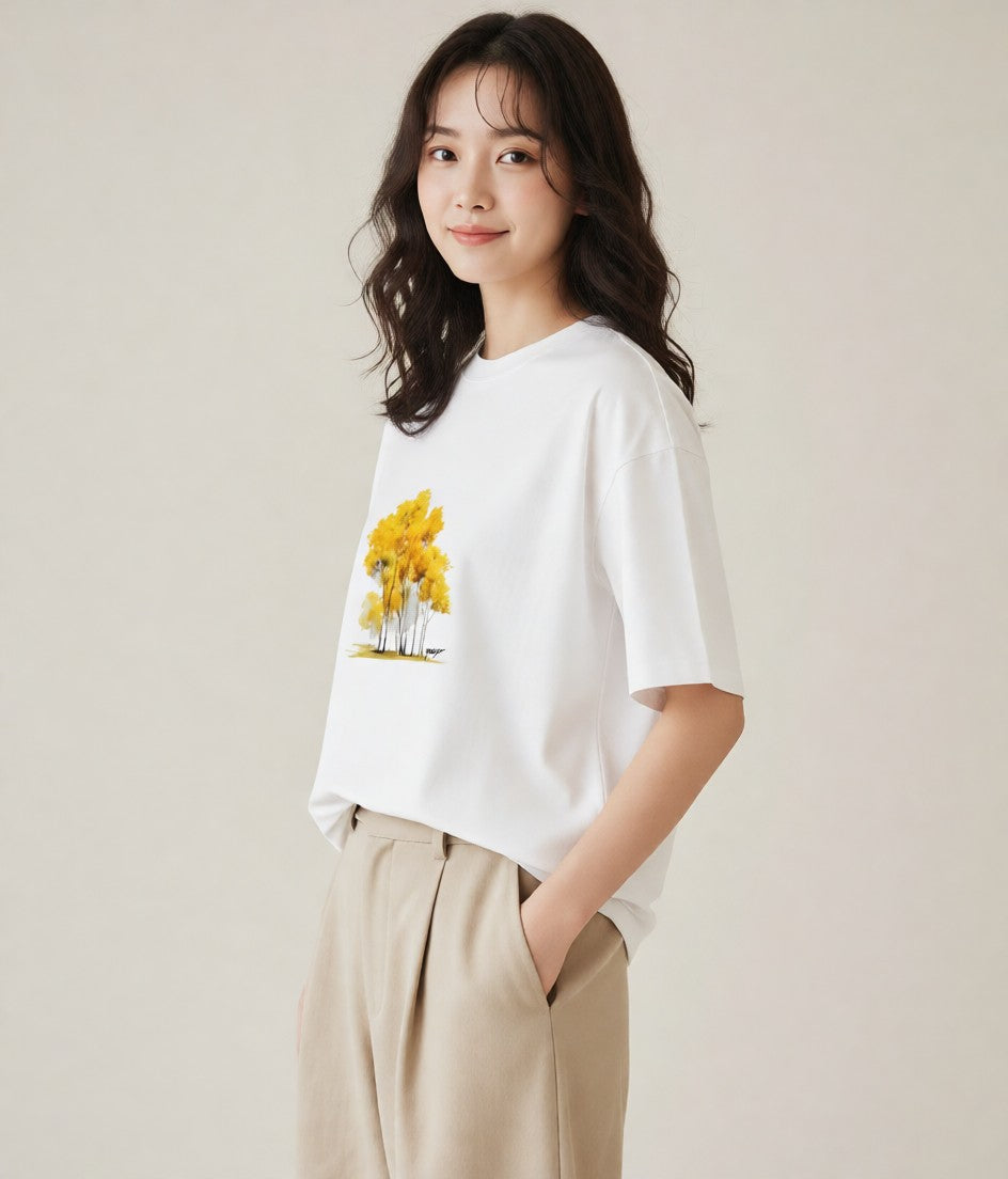 Tシャツ レディース 森 植物 ボタニカル イラスト ラフ 帰省 白T YMAZO