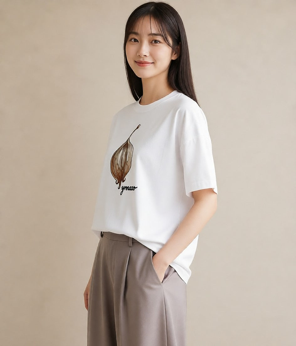 グラフィックTシャツ レディース ダンゴムシ 昆虫 虫 イラスト ガーリー ルームウェア ギフト 白T YMAZO