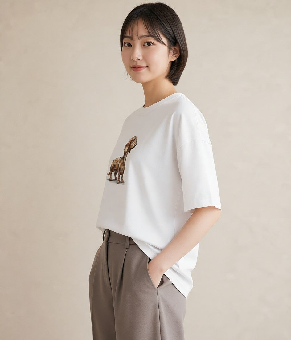 Tシャツ レディース ミニチュアダックスフンド 犬 いぬ イラスト 女性 旅行用 白T YMAZO