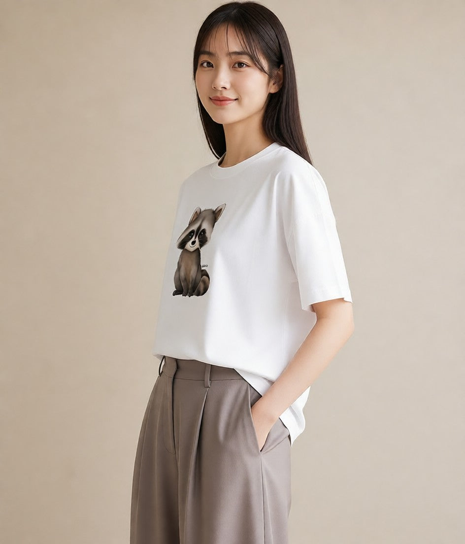 プリントTシャツ レディース レッサーパンダ 動物 アニマル イラスト 水彩風 買い物 夏コーデ 白T YMAZO