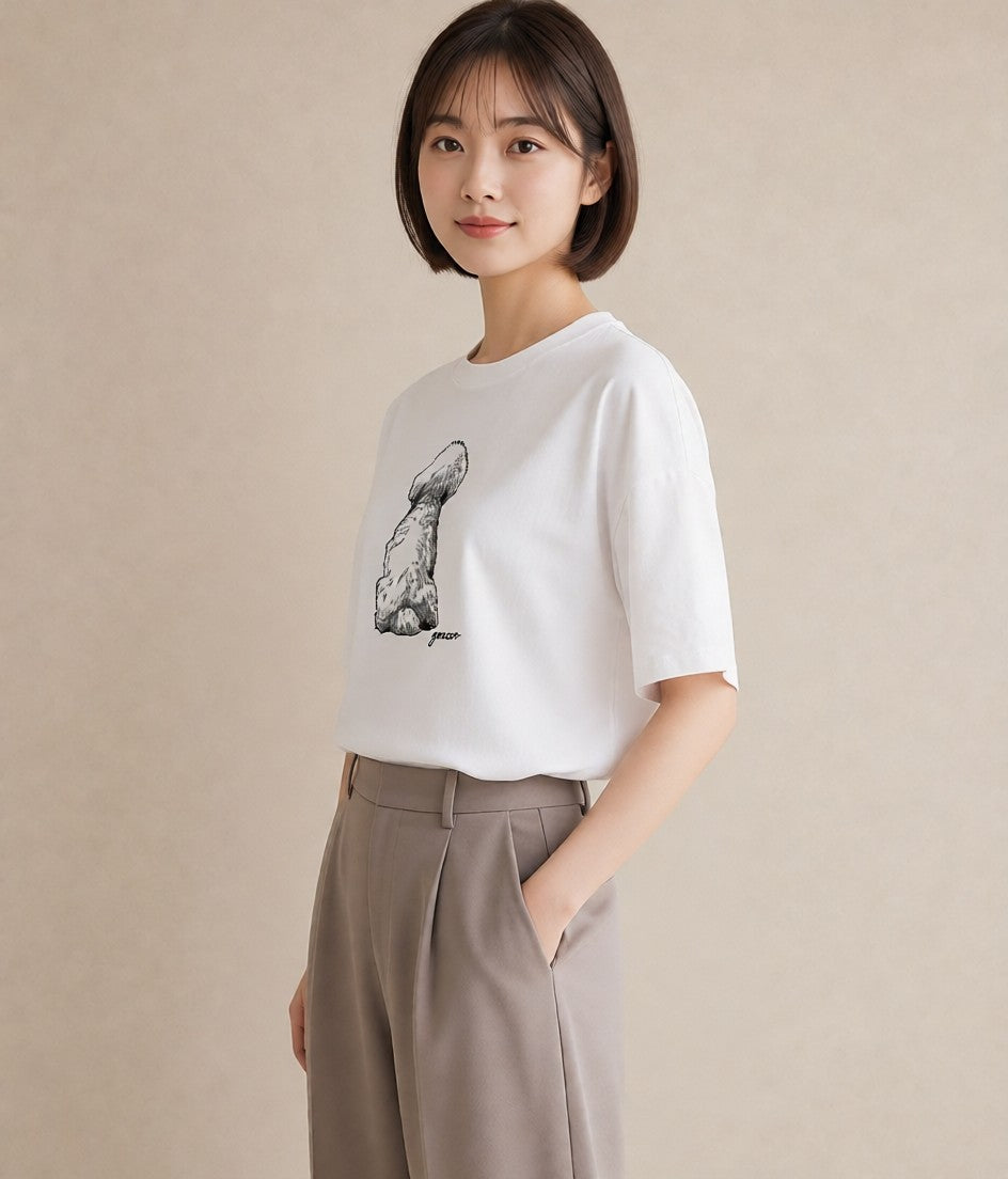 プリントTシャツ レディース ビションフリーゼ 犬 いぬ イラスト 水彩風 カジュアルコーデ 買い物 白T YMAZO