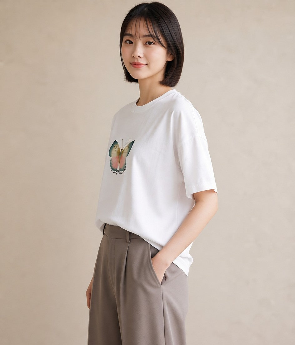 グラフィックTシャツ レディース ホタル 昆虫 虫 イラスト ユニーク 海 カフェ巡り 白T YMAZO
