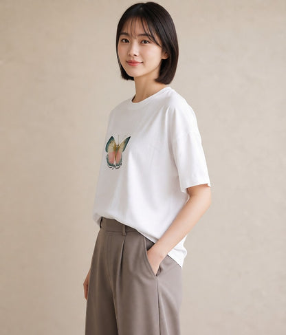 グラフィックTシャツ レディース ホタル 昆虫 虫 イラスト ユニーク 海 カフェ巡り 白T YMAZO