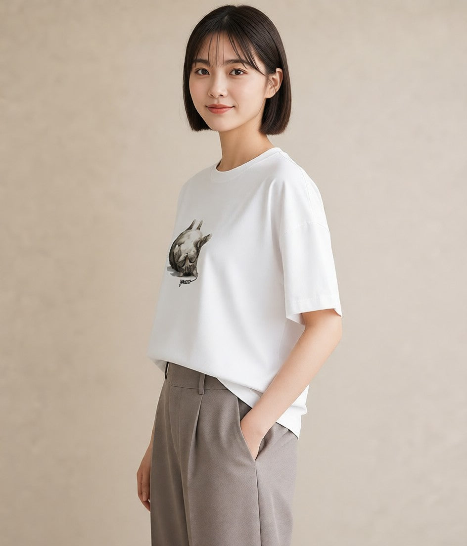 プリントTシャツ レディース 子猫 猫 ねこ イラスト 上品 レイヤード 友達ギフト 白T YMAZO