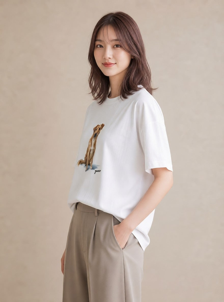プリントTシャツ レディース 老犬 犬 いぬ イラスト ガーリー 旅行 母娘コーデ 白T YMAZO