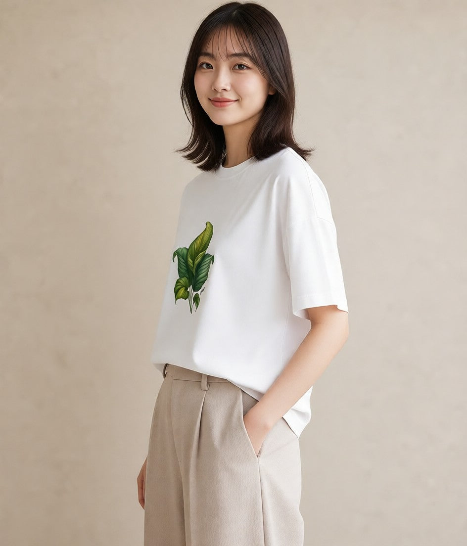 プリントTシャツ レディース 観葉植物 植物 ボタニカル イラスト カフェコーデ カフェ服 クリスマス 白T YMAZO