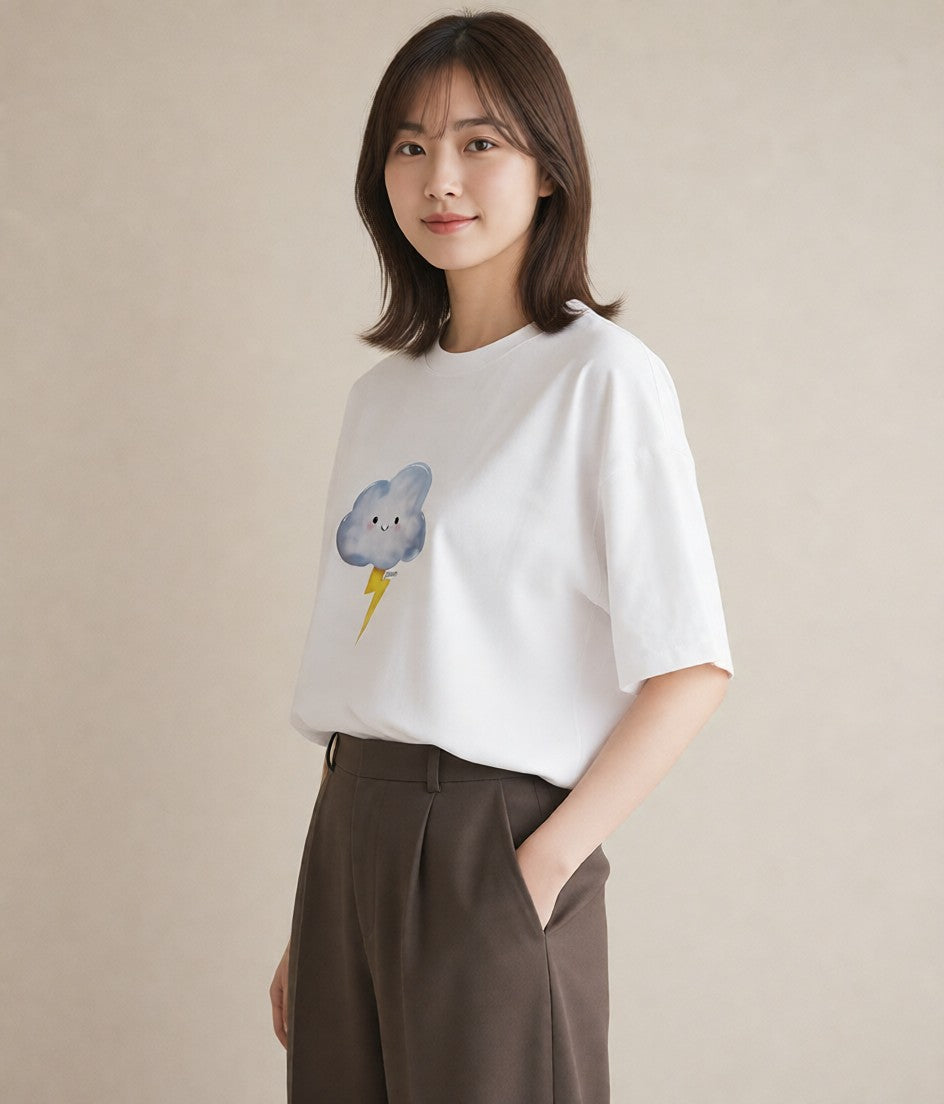デザインTシャツ レディース 雲 星空 宇宙 イラスト お洒落 帰省 ラフ 白T YMAZO