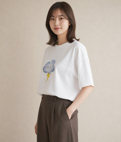 デザインTシャツ レディース 雲 星空 宇宙 イラスト お洒落 帰省 ラフ 白T YMAZO