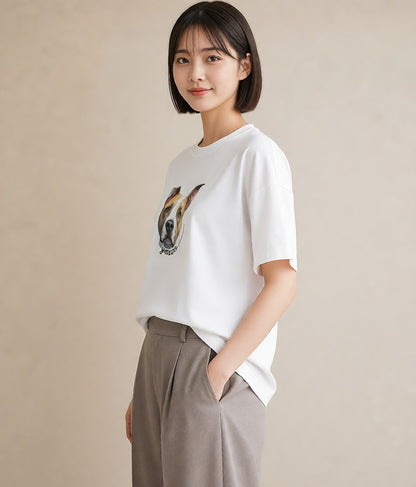 デザインTシャツ レディース 愛犬 犬 いぬ イラスト お洒落 女子会 お揃い 白T YMAZO