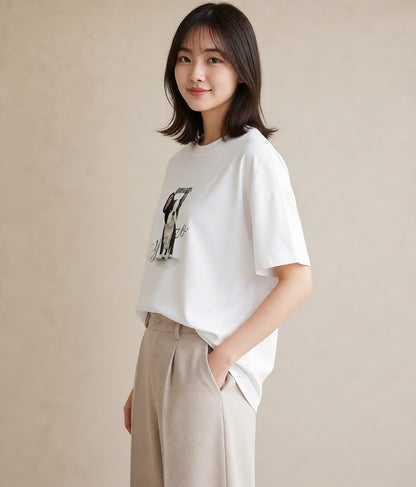 半袖Tシャツ レディース わんこ 犬 いぬ イラスト 旅行コーデ 通学 誕生日プレゼント 白T YMAZO