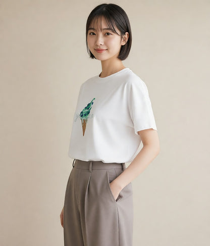 デザインTシャツ レディース アイス 食べ物 フード イラスト 可愛い レイヤード 友達ギフト 白T YMAZO