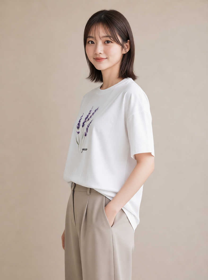 半袖Tシャツ レディース ラベンダー 花 花柄 イラスト カジュアル 旅行 母娘コーデ 白T YMAZO