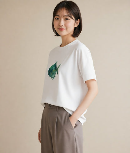 デザインTシャツ レディース 出目金 ペット 動物 イラスト フェミニン 敬老の日 ホワイトデー 白T YMAZO