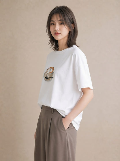 半袖Tシャツ レディース コーヒー 珈琲 カフェ 食べ物 フード イラスト ヴィンテージ風 週末コーデ 敬老の日 白T YMAZO