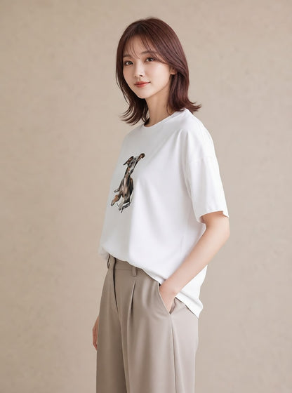 半袖Tシャツ レディース 愛犬 犬 いぬ イラスト ニュアンス 女性向けギフト 散歩 白T YMAZO