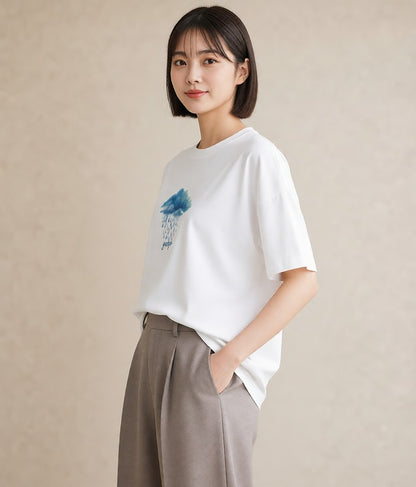 Tシャツ レディース 窓辺の雨 雨の日 窓 ナチュラル アンティーク イラスト 淡色 ギフト 母の日 白T YMAZO