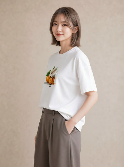 プリントTシャツ レディース はちみつ 食べ物 フード イラスト 線画 夏コーデ 通学 白T YMAZO