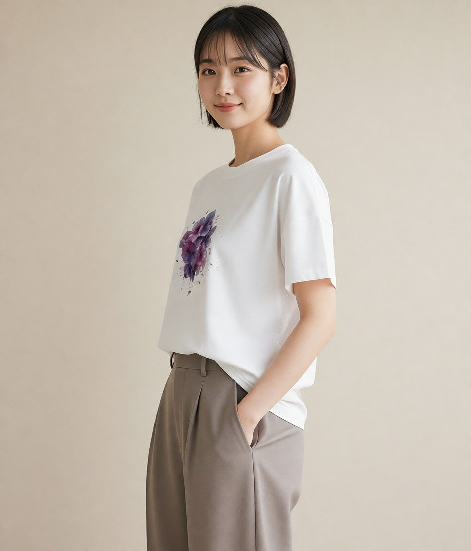 グラフィックTシャツ レディース パンジー 花 花柄 イラスト シンプル 母娘コーデ 自分用 白T YMAZO